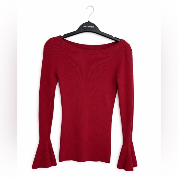 Michael Kors Sweaters - Michael Kors Ribbed Red Sweater with Bell Sleeves – Size S